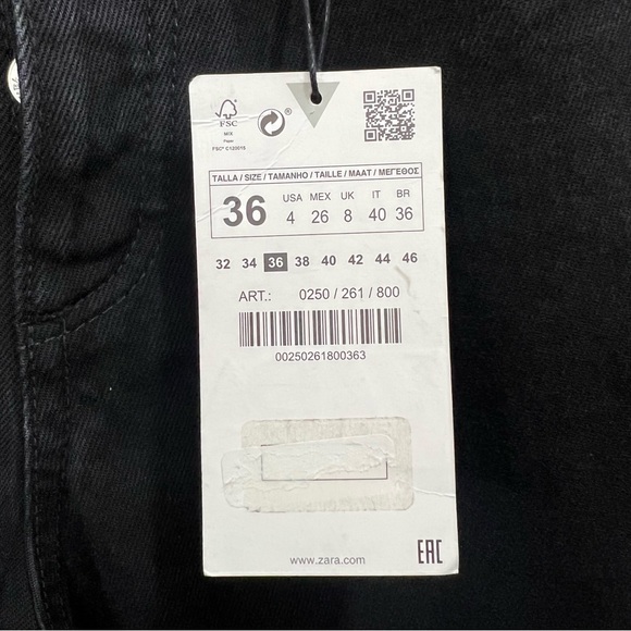 Zara Women's NWT straight leg high rise size 4 black jeans button fly Cotton - Picture 6 of 16